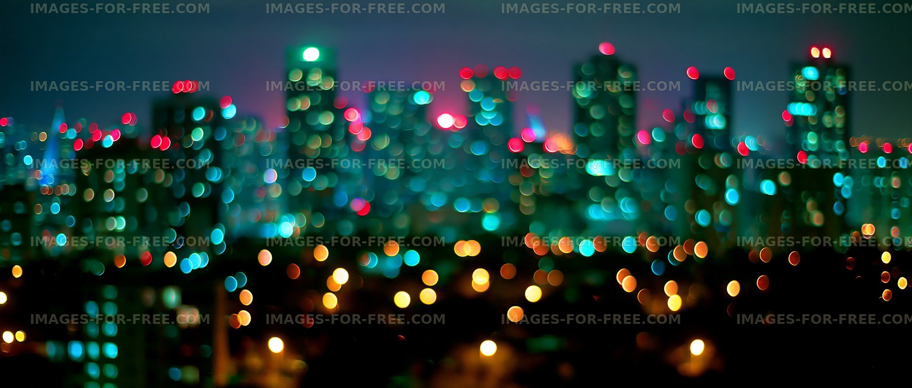 Night city skyline with colorful lights
