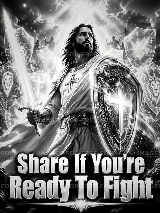 Warrior with sword and shield in battle stance