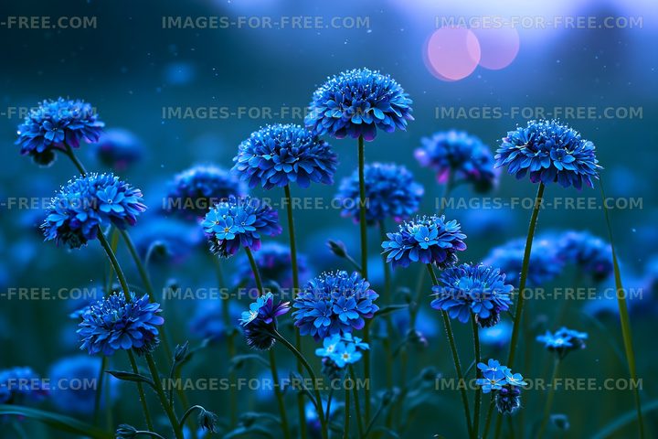 Blue flowers in the field during twilight hours