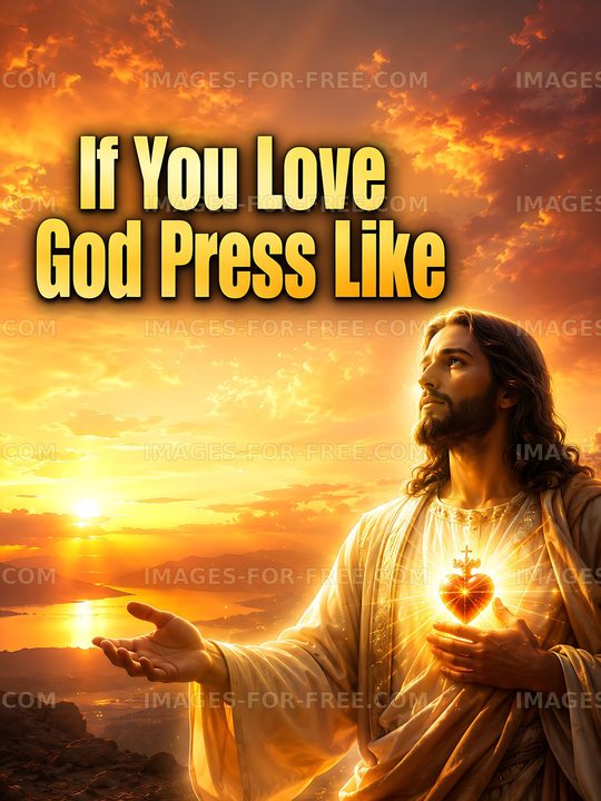 Jesus with heart in hands at sunset