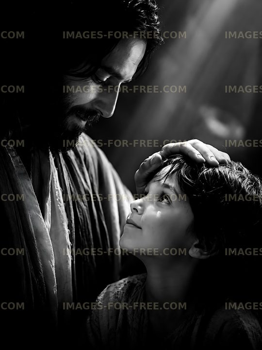 Father and child share a moment in a dark setting