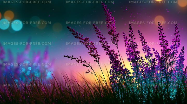 Vibrant purple flowers against a colorful blurred background