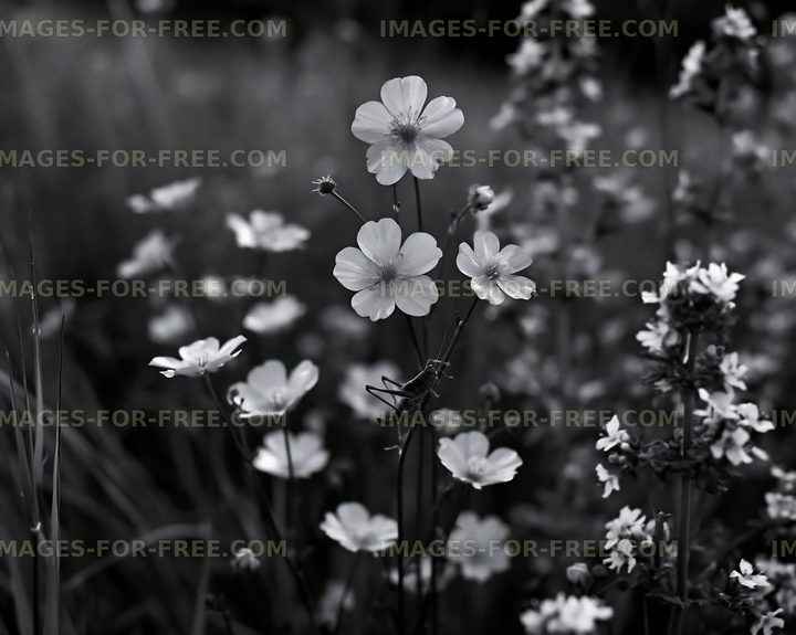 Black and white wildflowers growing in a field