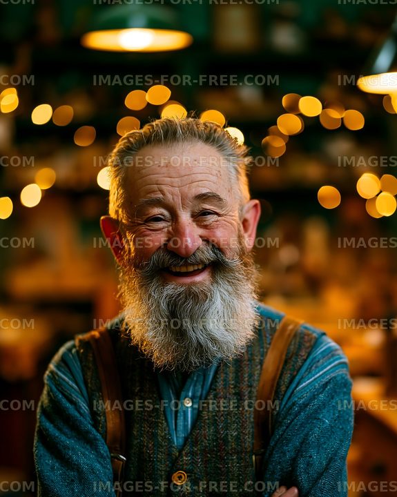 Smiling man with a beard in a workshop setting