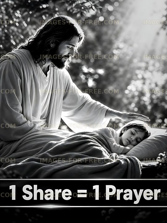 Jesus blessing child while sleeping in peaceful setting