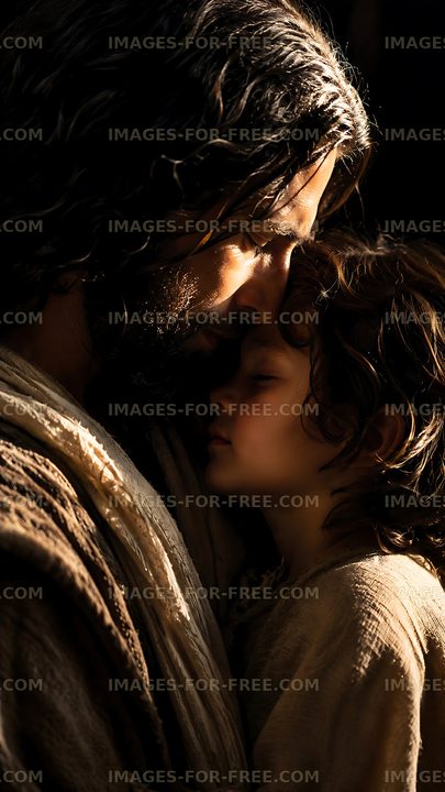 Embrace of a father and child in a warm setting