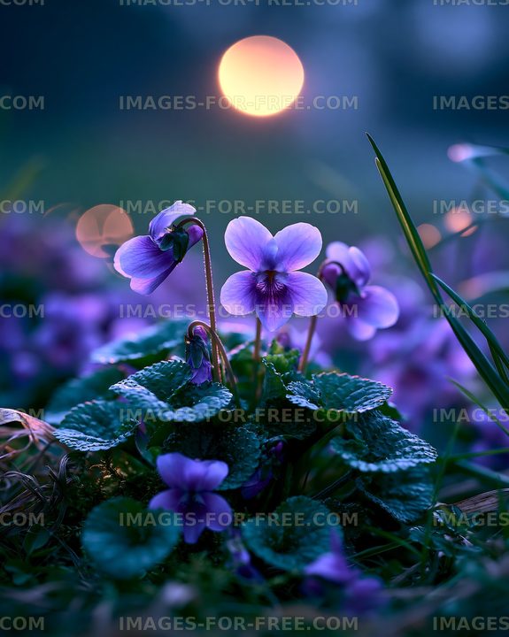 Purple flowers under sunset glow