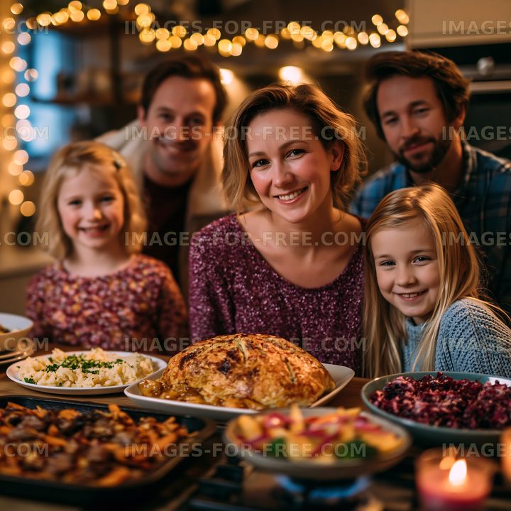 Family gathering around a festive dinner table