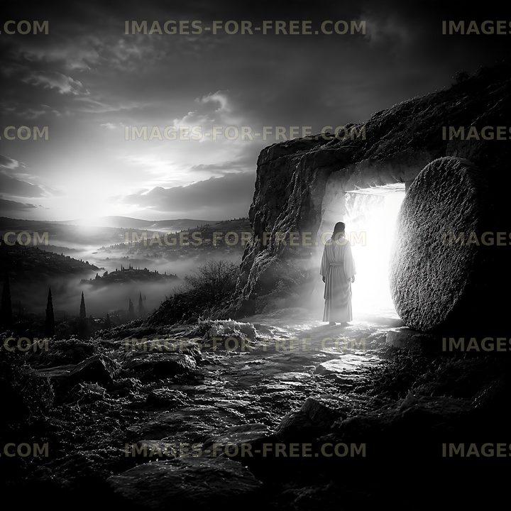 Light emerging from the tomb with figure standing outside
