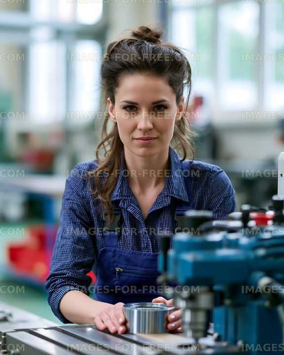 Worker at machine in industrial workshop