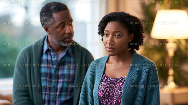 Conversation between two people in a living room setting
