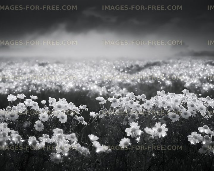 Fields of flowers under fog