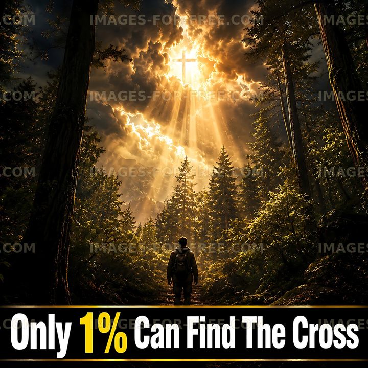 Forest scene with light shining through clouds and rays