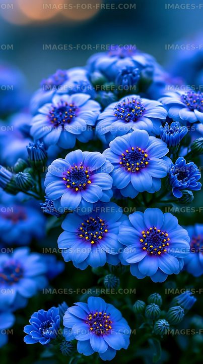 Blue flowers with yellow centers in a close-up view