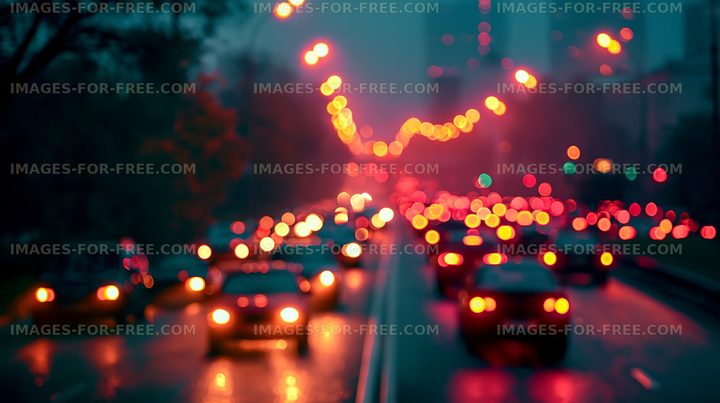Traffic at night with blurred lights in urban setting