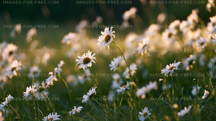 Field of daisies in sunlight during summer