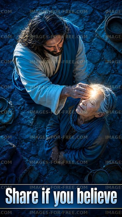 Jesus heals a blind man in a historical setting