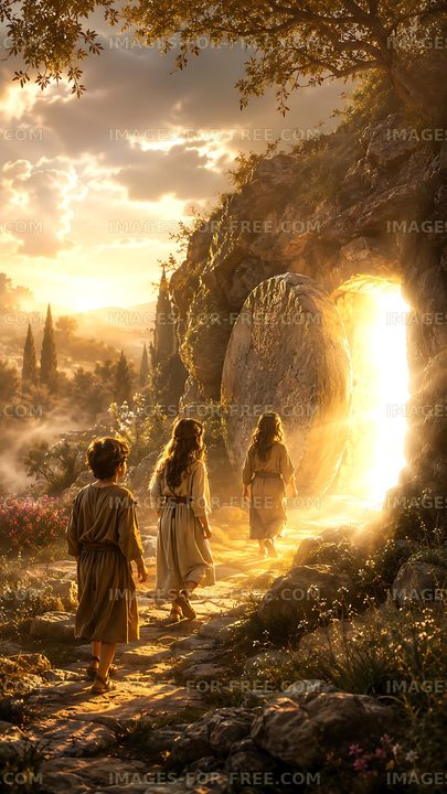 Children walk towards a glowing door in a rocky landscape