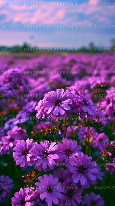 Vibrant field of purple flowers in bloom during daytime
