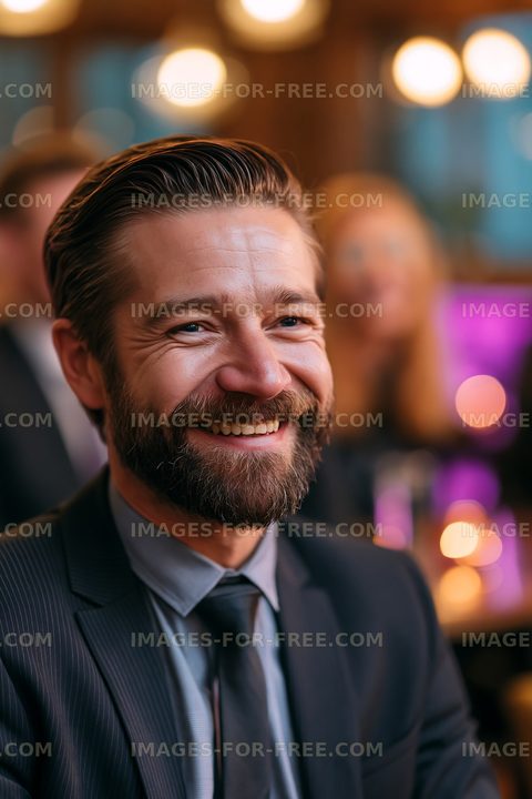 Smiling man in suit at a social event
