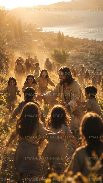Children playing with a man in a natural setting on a sunny day