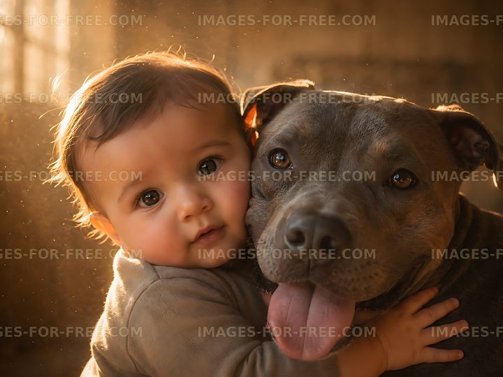 Child and dog sharing a moment indoors