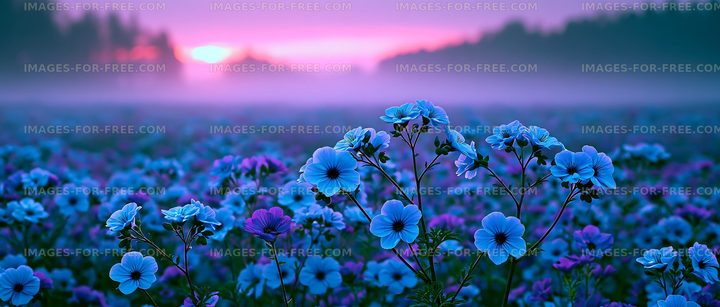 Vibrant flowers bloom at sunset in a tranquil meadow