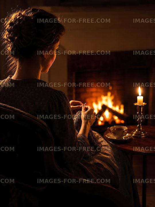 Knitting by candlelight in a cozy setting