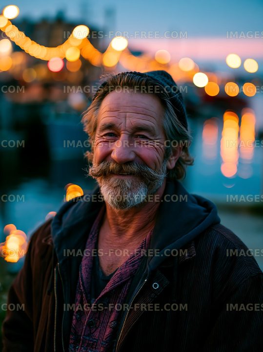 Smile of a man at dusk by the waterfront