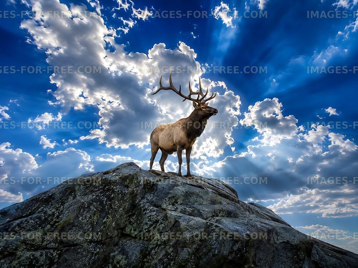 Majestic deer standing on a rock with clouds in the background