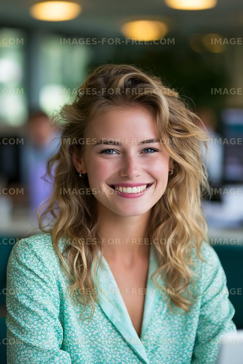 Smiling woman in a modern work environment