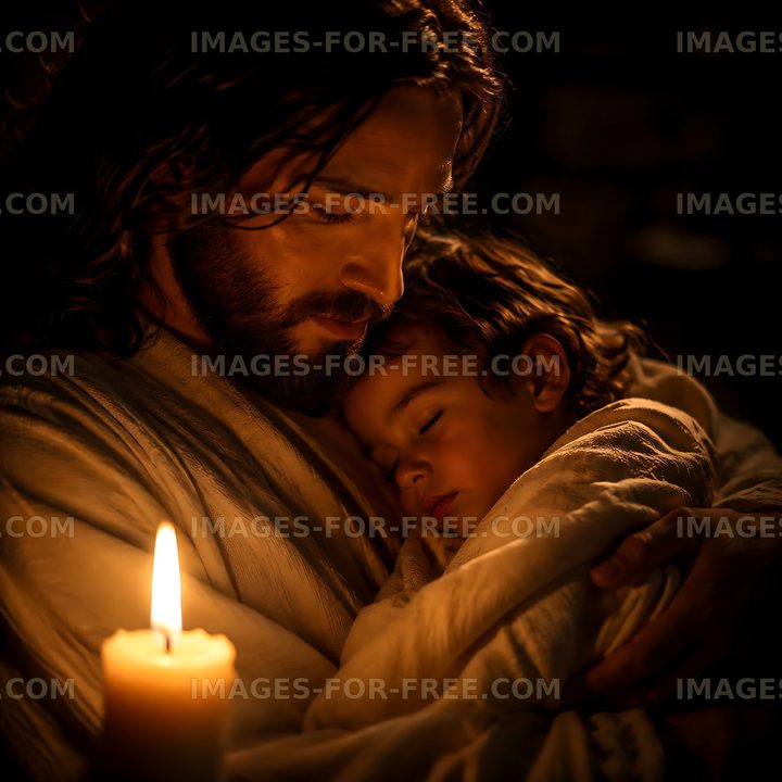 Man holding child near candlelight