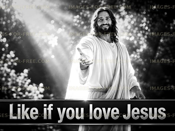 Jesus extending a hand in a forest setting
