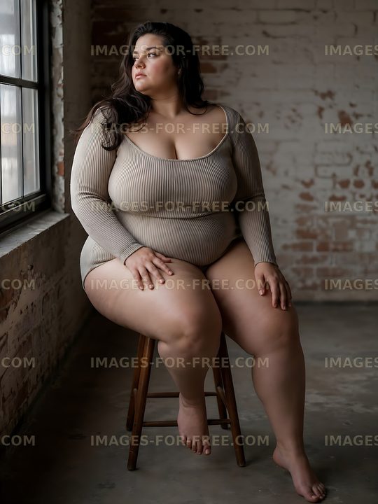 Model sitting on a stool by a window in a studio