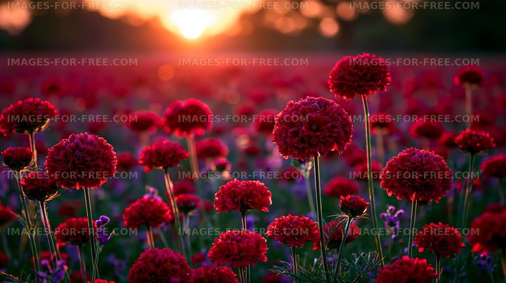 Flowers in a field during sunset