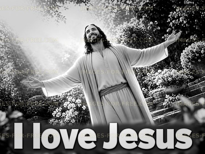 Man with open arms expresses love for Jesus in a garden