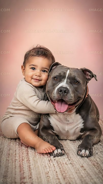 Child and dog sitting together with happy expressions