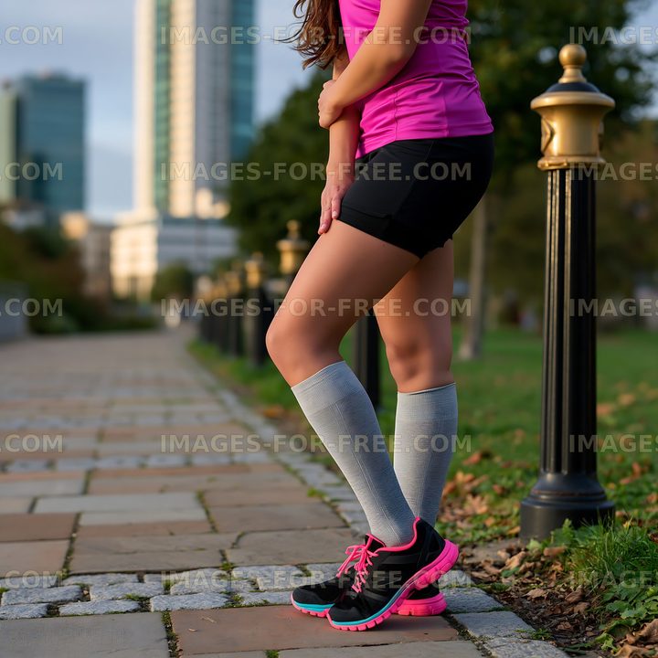 Woman running on a city path wearing sports attire