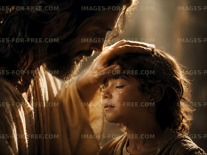 Tender moment between a man and a child