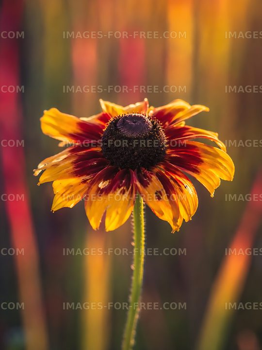 Flower with yellow and red petals in blurred background