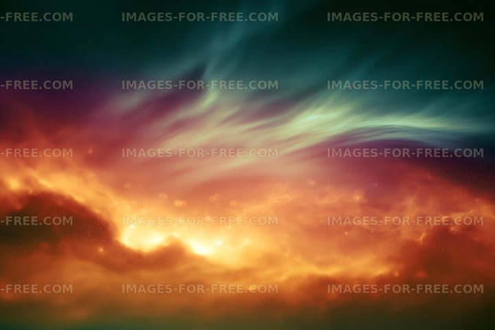 Colorful clouds in the night sky blending shades of orange and green