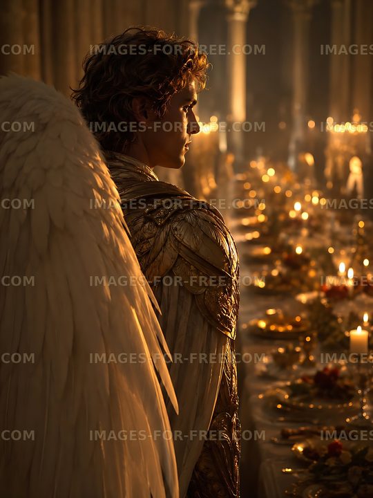Angel in ornate setting with candlelit table display