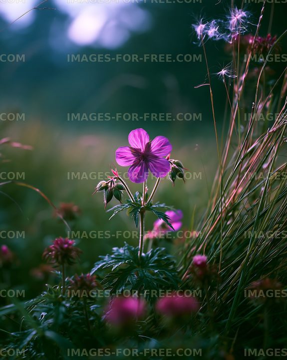 Pink flower surrounded by green grass in a natural setting