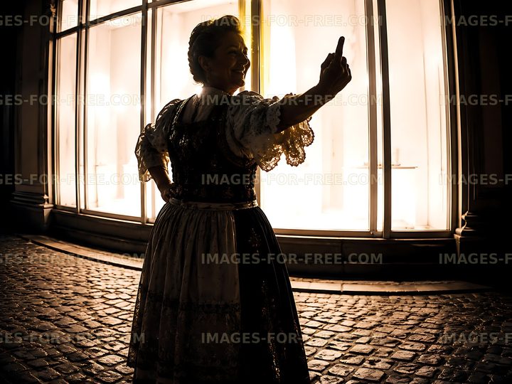 Woman taking a selfie in traditional attire at night