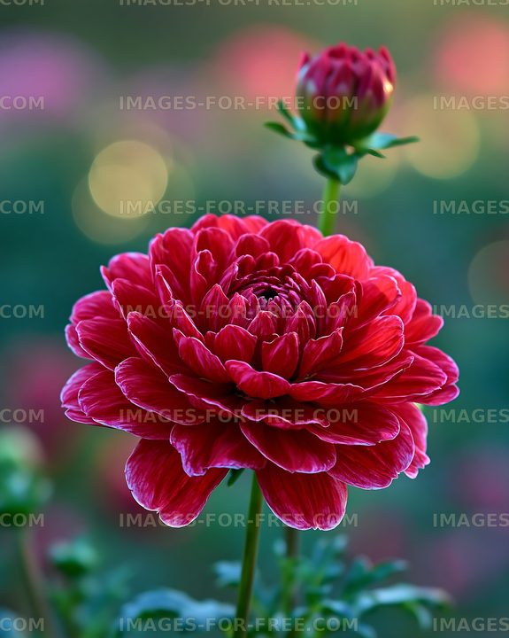 Red flower in full bloom with a bud nearby