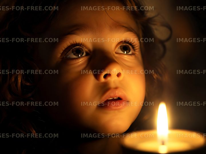 Child looking at candle light with wonder