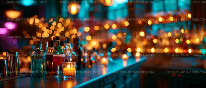 Vibrant bar scene with drinks and candlelight