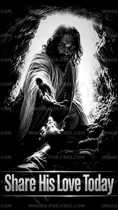 Hands reaching out in a cave scene of connection and support