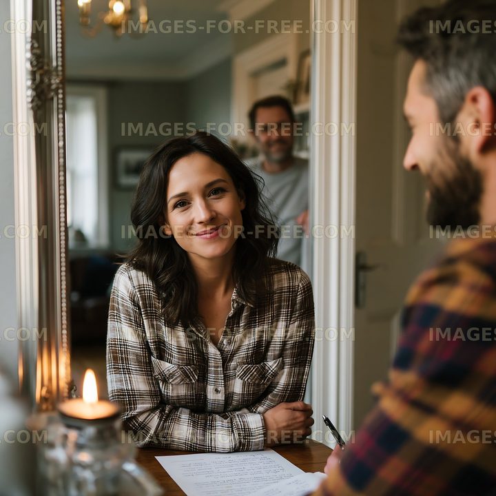 Couple discussing plans at a cozy home setting
