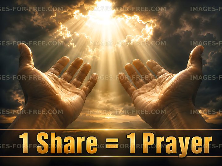 Hands reaching towards light with message about sharing prayers